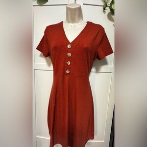 Rust casual Button-front Dress